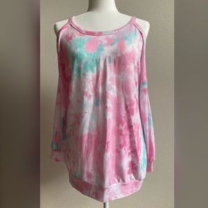 First Love tie dye cold shoulder sweater